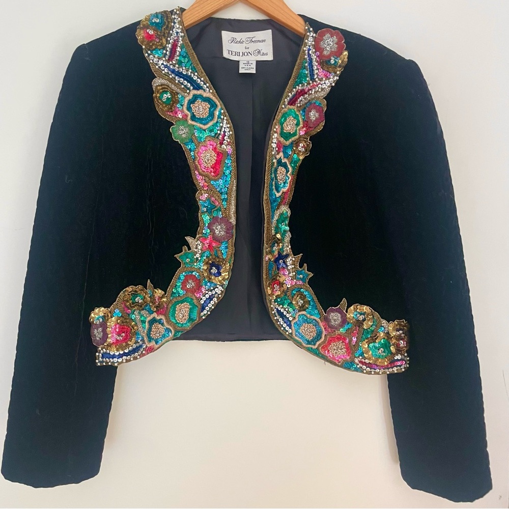 Vintage cropped velvet and sequin evening jacket
